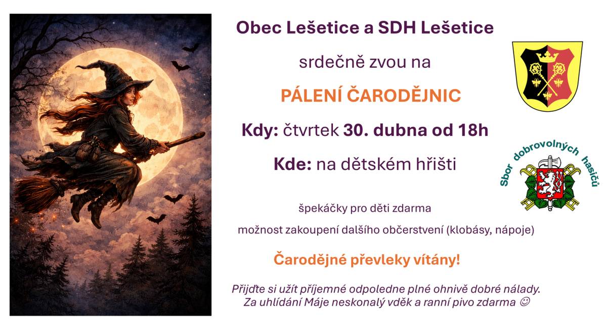Pálení čarodějnic s občerstvením na dětském hřišti 30.4. od 18h