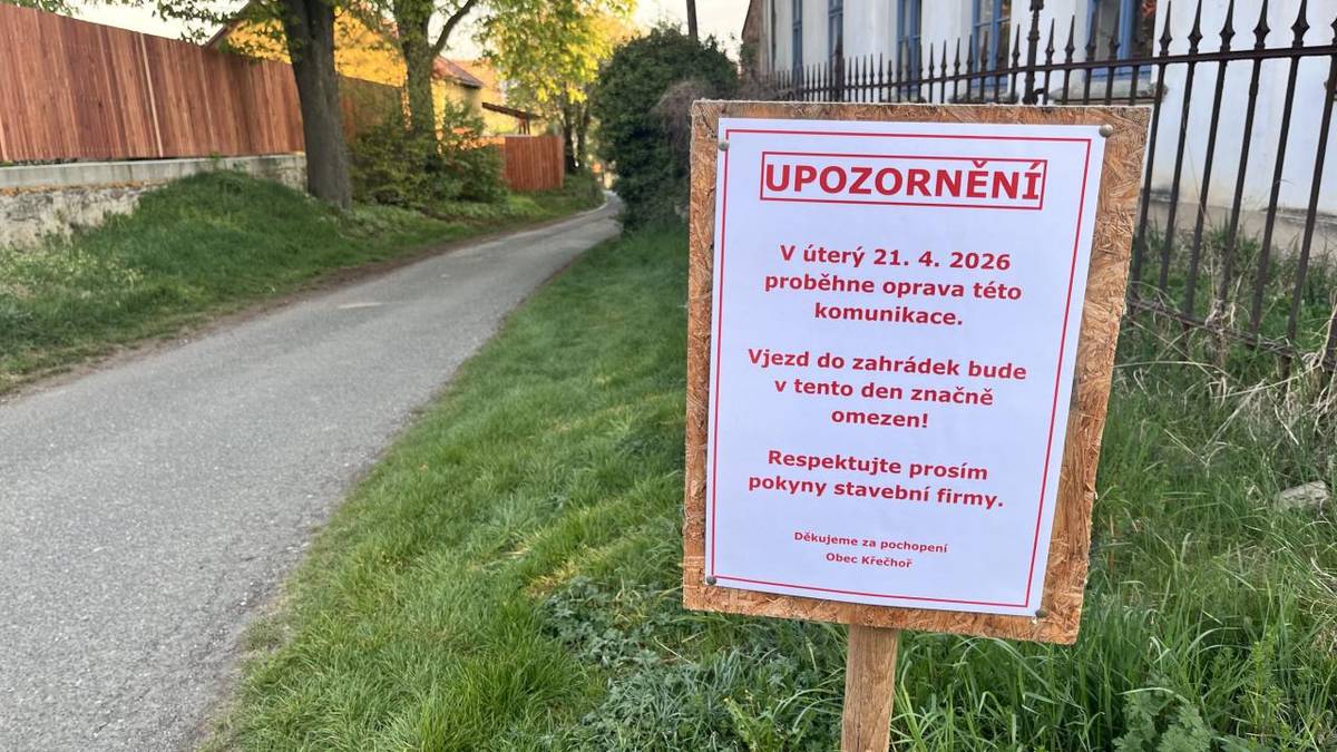 V úterý 21. 4. 2026 proběhne oprava komunikace do zahrádek v Kutlířích. Po tuto dobu (cca 7:00 - 15:00 hod.) nebude umožněn vjezd do zahrádek. Děkujeme za pochopení a omlouváme se za komplikace.