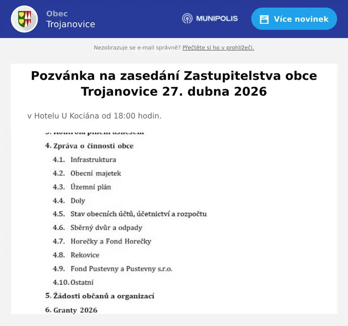 v Hotelu U Kociána od 18:00 hodin.