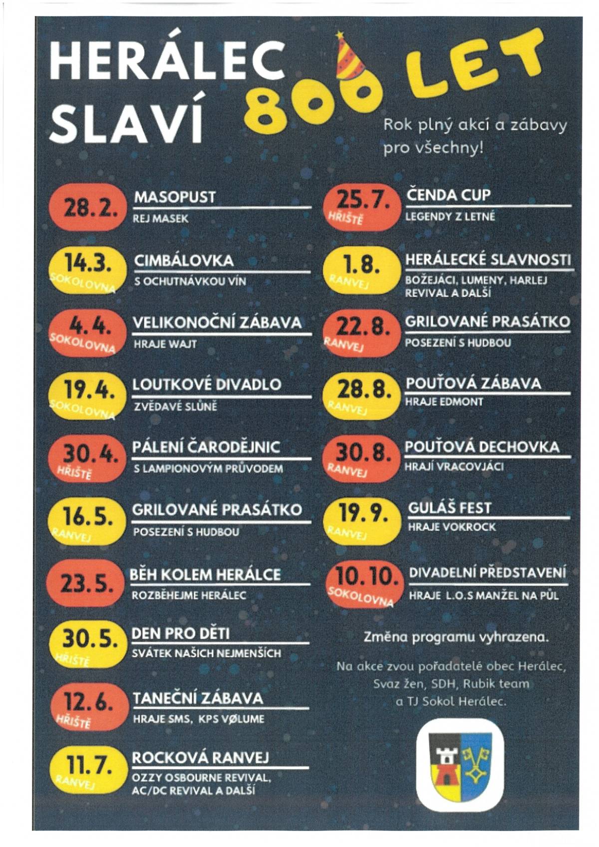 Aktuální program Heráleckých slavností k výročí 800 let viz. příloha nebo na www.heralec.cz
