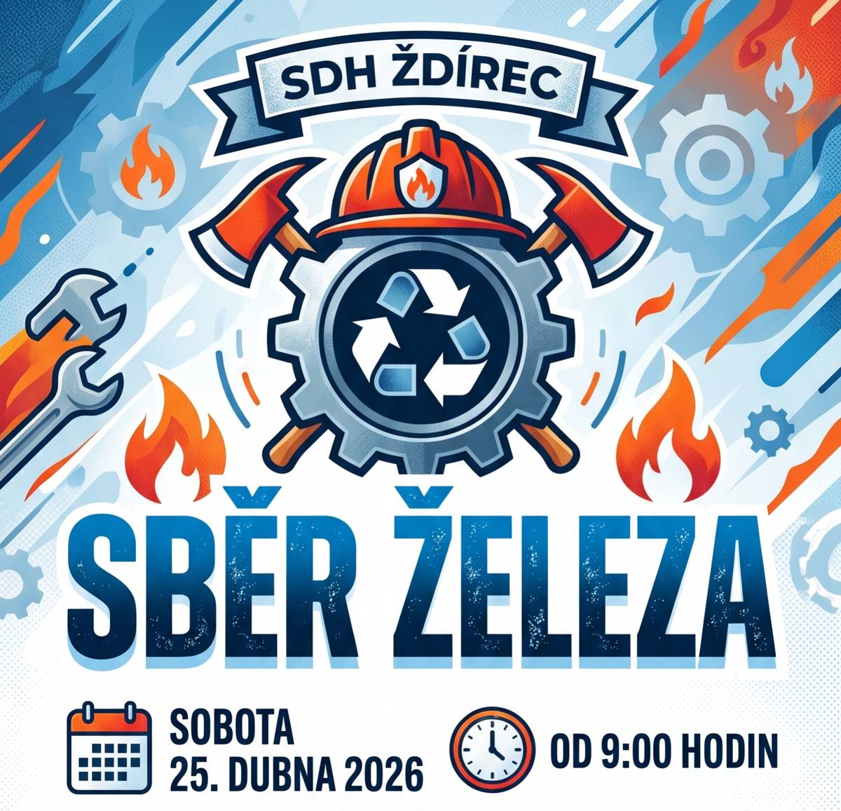 SDH Ždírec pořádá v sobotu 25. dubna 2026 od 9:00 hod sběr kovového šrotu. Pokud máte doma staré železné/plechové/hliníkové předměty, které již nepotřebujete, můžete je v uvedený den vynést před Váš dům a hasiči ho naloží a odvezou.  !Upozorňujeme, že SDH Ždírec nevybírá žádné bílé elektro a jiné spotřebiče (pračky, lednice apod.). Na tyto elektro předměty bude sběr pořádaný obcí 28.4.2026 od 14:00 do 16:00.