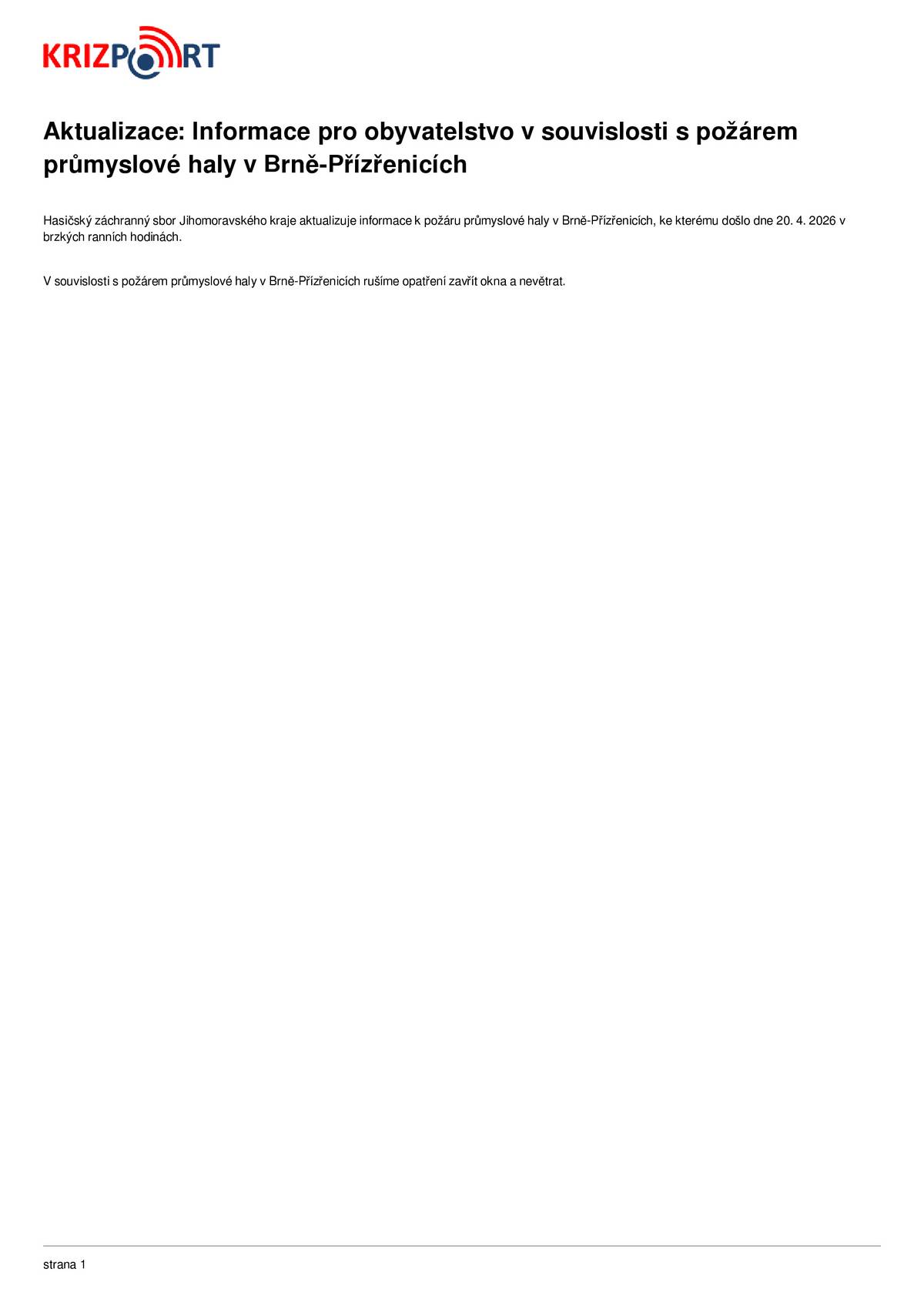 Doporučení zavřít okna a něvětrat již ZRUŠENO!