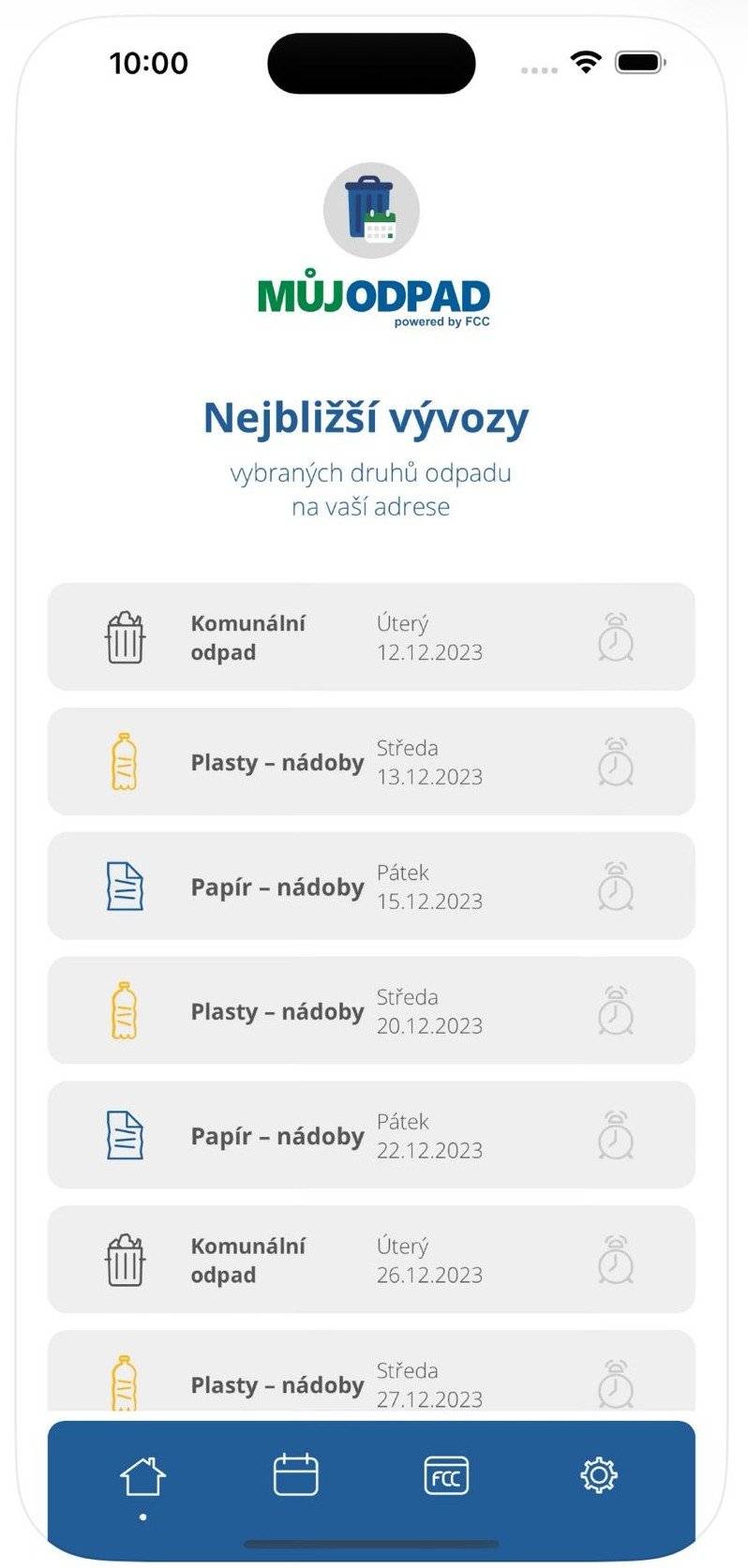 Doporučujeme si do mobilu stáhnout aplikaci Můj Odpad (dostupná na Obchod play/ App store) s informacemi o termínech svozu.  V této aplikaci si můžete nastavit zasílání upozornění, kdy máte jednotlivé nádoby připravit k vývozu.  Obec Višňová bude v aplikaci dostupná od 1.7.2026. Dále připomínáme, že do čtvrtka 7.5.2026 je nutné na OÚ Višňová sepsat novou smlouvu na vývoz komunálního odpadu a zároveň smlouvu o výpůjčce sběrných nádob na tříděný odpad.  V pondělí 27.4.2026 a 4.5.2026 bude z tohoto důvodu OÚ otevřen až do 18.00 hod.