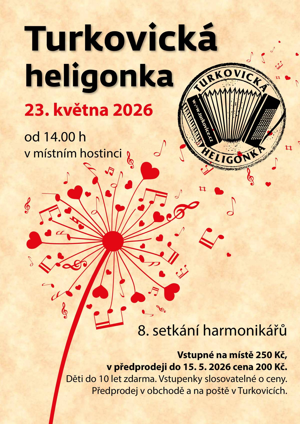 Pozvánka do Turkovic na 8. setkání harmonikářů.