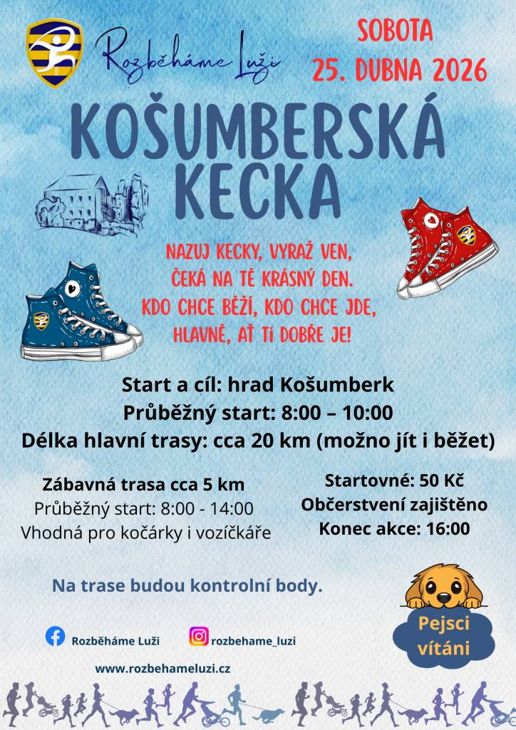 Spolek Rozběháme Luži vás srdečně zve na jarní akci pro všechny běžce, chodce, rodiny s dětmi i pejsky.