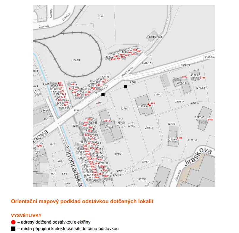 Vážení občané, tímto si Vás dovolujeme upozornit na odstávku elektřiny, která se uskuteční dne 23.04.2026 od 07:30 do 15:30 hodin, a to v lokalitě: Horní Litvínov Vinohradská: č. p. 2195 kat. území Horní Litvínov: parcelní č. 2280