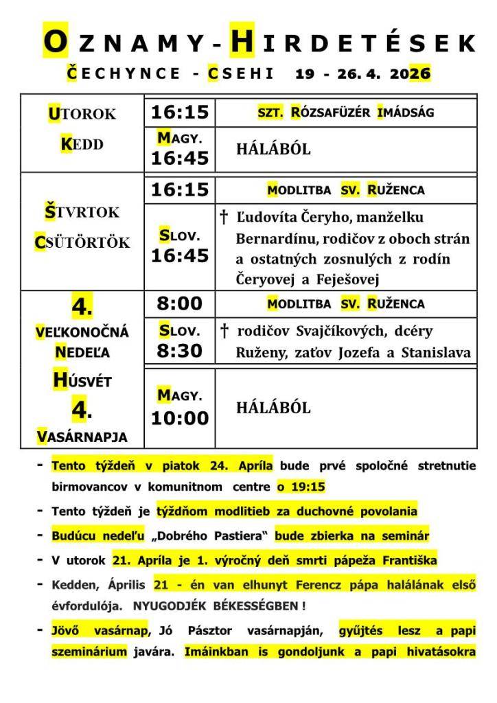 omšový poriadok - miserend