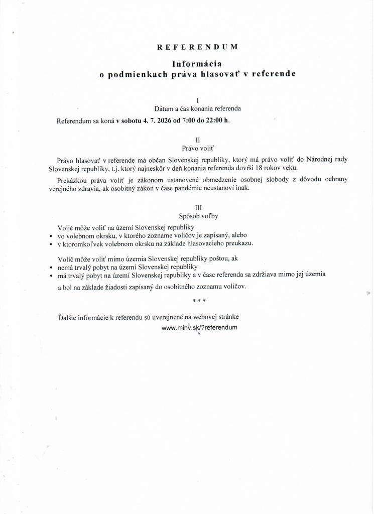 Informácie o podmienkach práva hlasovať v referende