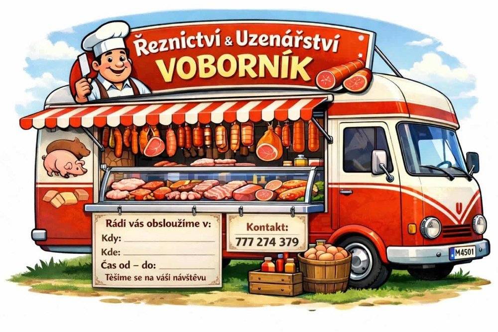 Vážení spoluobčané,   každou středu a čtvrtek bude do našich obcí zajíždět pojízdná prodejna firmy Řeznictví a uzenářství Voborník.   Níže naleznete jednotlivá stanoviště s dny a časy zastavení:   - středa - Labouň (zastávka bus) - 13:00 - 13:10 - středa - Žitětín (zastávka bus) - 13:15 - 13:25 - středa - Keteň (u bývalé prodejny) - 13:35 - 13:45 - středa - Dolany (zastávka bus) - 13:50 - 14:00   - čtvrtek - Jičíněves (pod hospodou) - 13:55 - 14:10