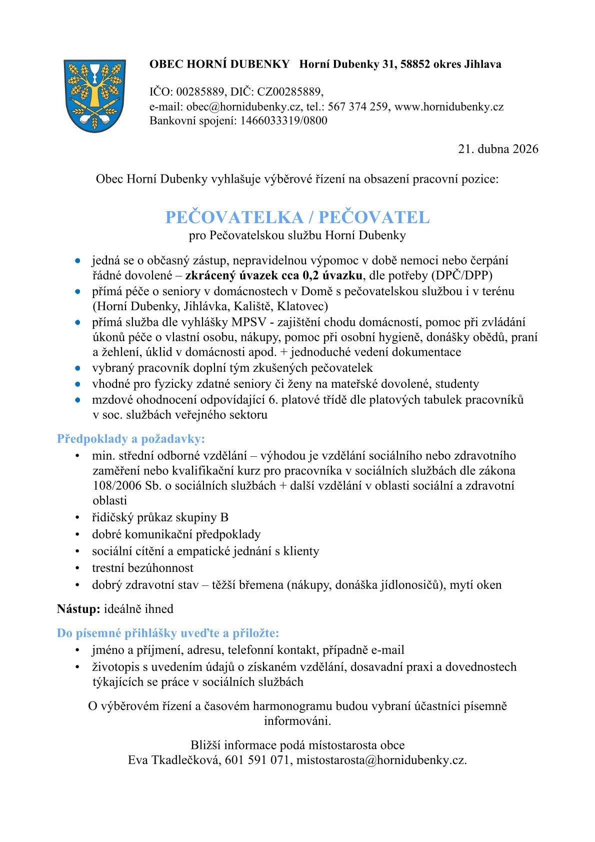 Hledáme pečovatelku/pečovatele na záskok v době dovolených a na sobotní služby 1-2x do měsíce - nejste to vy?