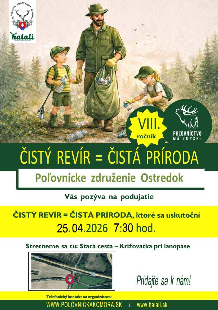 Poľovnícke združenie Ostredok organizuje v sobotu 25.4.2026 už VIII. ročník brigády za účelom čistenia okolia okolo lanopásu.    Bližšie info v plagáte.