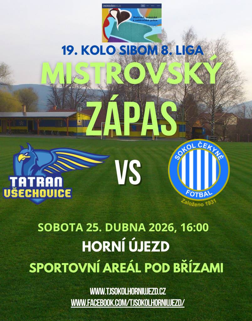 TATRAN VŠECHOVICE B vs. TJ SOKOL ČEKYNĚ  sobota 25. dubna 2026 v 16:00