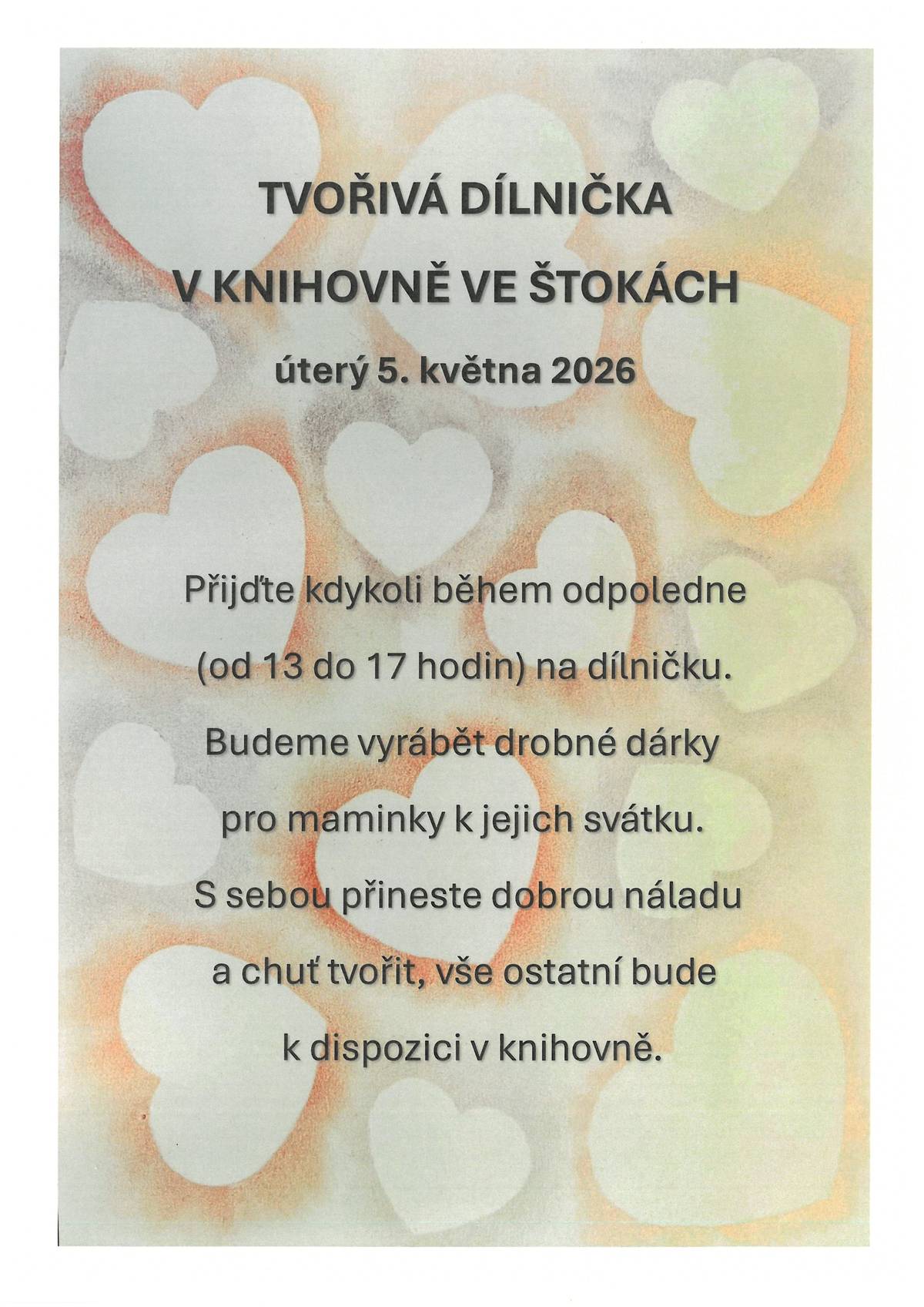 Tvořivá dílnička v KNIHOVNĚ ve Štokách 5.5.2026