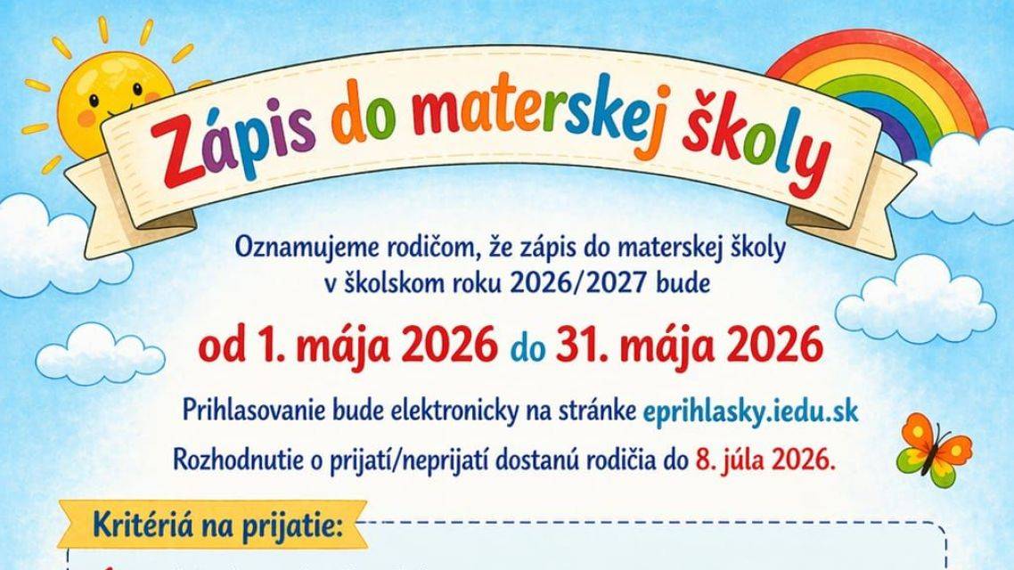 Zápis detí do MŠ v školskom roku 2026/2027