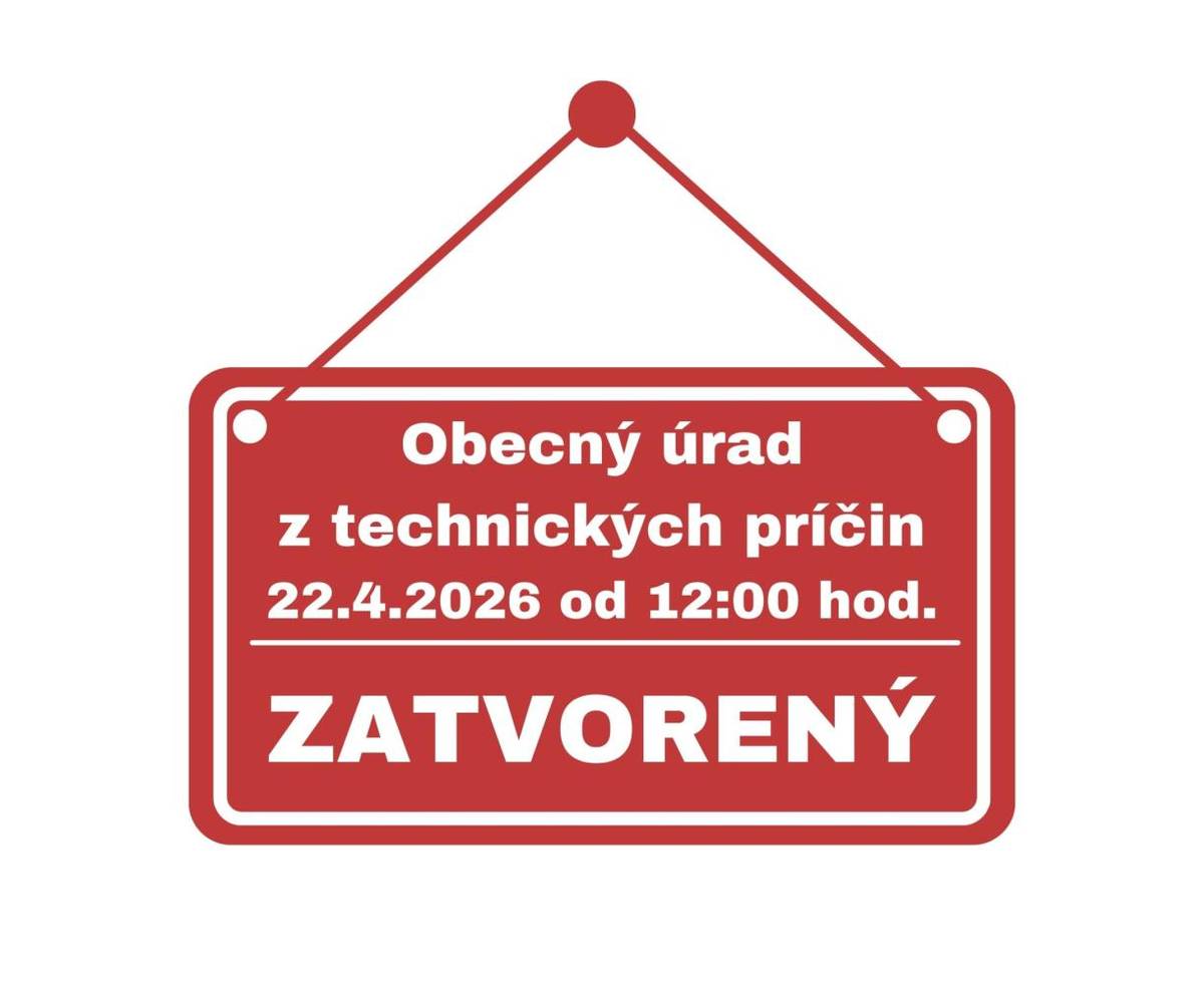 Vážení občania,  z dôvodu technických príčin bude Obecný úrad vo Vidinej v stredu 22. apríla 2026 od 12:00 hod. zatvorený.