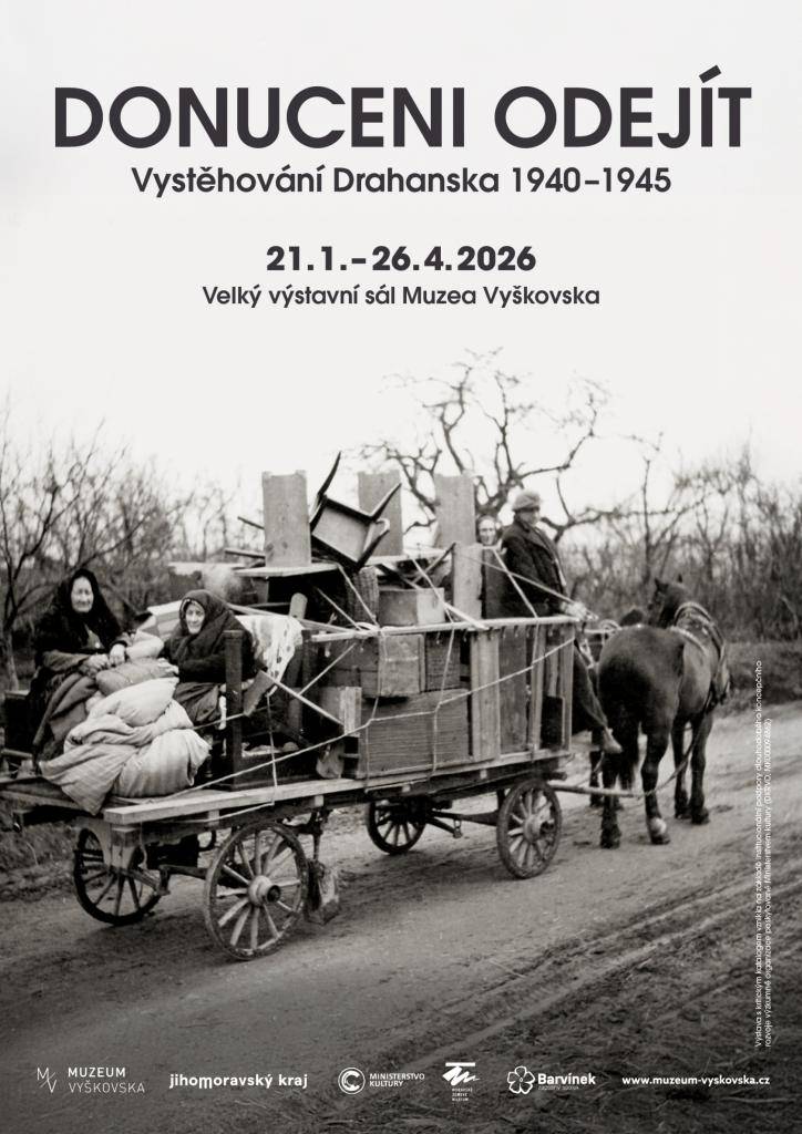 Srdečně Vás zveme na poslední komentovanou prohlídku výstavy DONUCENI ODEJÍT – Vystěhování Drahanska 1940–1945, která se uskuteční v neděli 26. dubna 2026 od 14.00 hodin v Muzeu Vyškovska. Prohlídku povede historička Dana Vedra z Moravského zemského muzea v Brně.