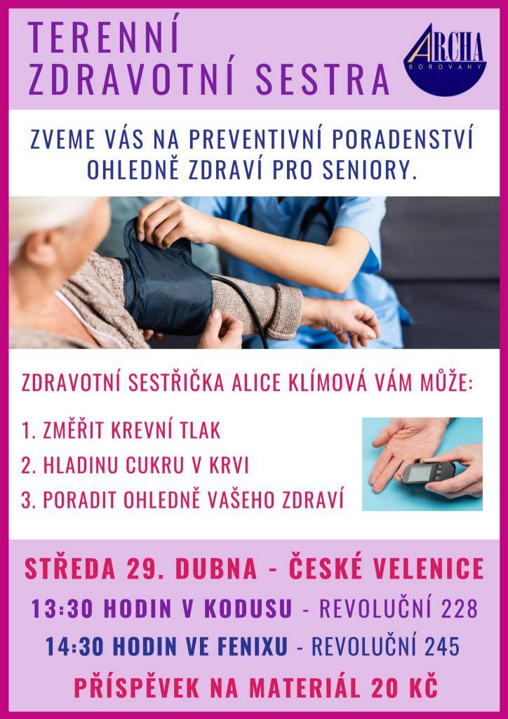 Pečovatelské služba Archa Vás zve na preventivní poradenství ohledně zdraví pro seniory.