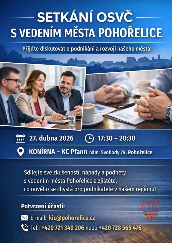 Přijďte si popovídat o podnikání a rozvoji našeho města!  Srdečně vás zveme na neformální setkání živnostníků, OSVČ a podnikatelů s vedením města Pohořelice.