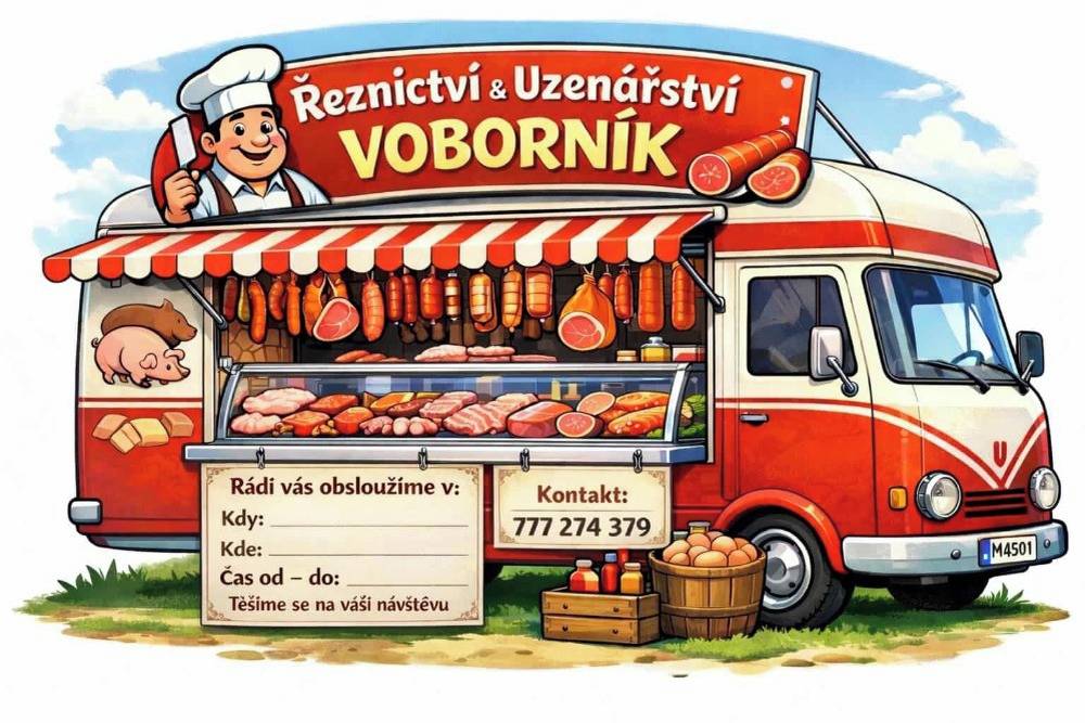 Vážení spoluobčané,   každou středu a čtvrtek bude do našich obcí zajíždět pojízdná prodejna firmy Řeznictví a uzenářství Voborník.   Níže naleznete jednotlivá stanoviště s dny a časy zastavení:   - středa - Jičíněves (pod hospodou) - 13:55 - 14:10 - čtvrtek - Labouň (zastávka bus) - 13:00 - 13:10 - čtvrtek - Žitětín (zastávka bus) - 13:15 - 13:25 - čtvrtek - Keteň (u bývalé prodejny) - 13:35 - 13:45 - čtvrtek - Dolany (zastávka bus) - 13:50 - 14:00