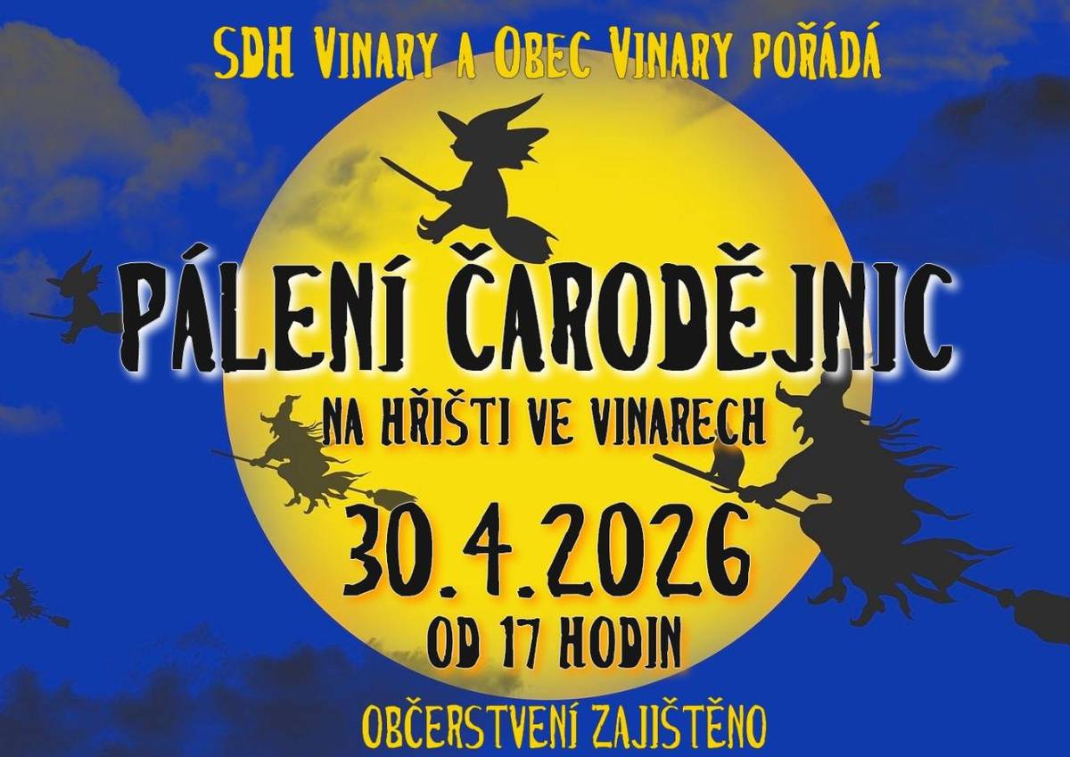 Zveme vás na pálení čarodějnic, které proběhne ve čtvrtek 30. dubna od 17 hodin na hřišti.