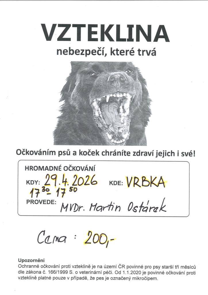 Očkování psů - Vrbka