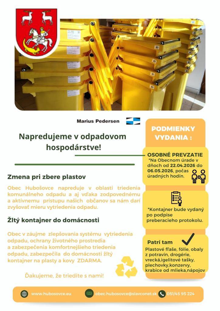 Žlté nádoby na plasty sú pripravené na odovzdanie! ♻️