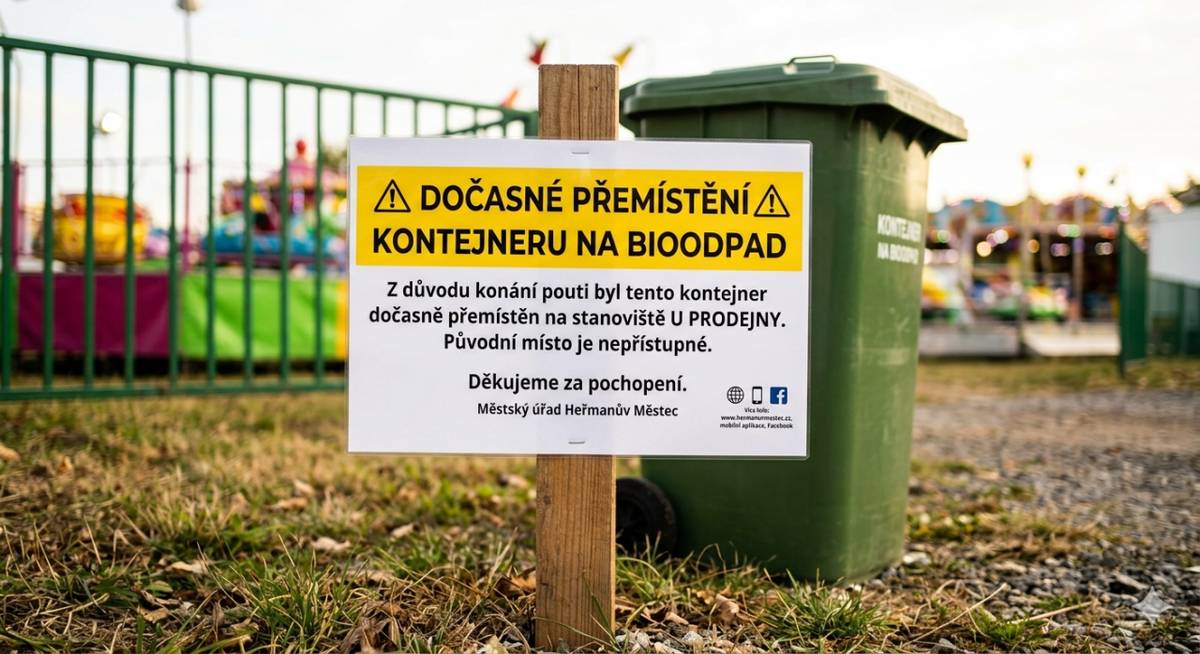 Dočasné přemístění kontejneru na bioodpad    Oznamujeme, že z důvodu konání pouti je kontejner na bioodpad dočasně přemístěn na stanoviště u prodejny. Děkujeme za pochopení.