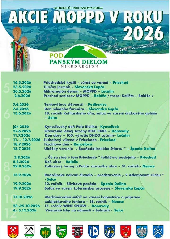 ️PRIPRAVOVANÉ PODUJATIA 2026️ Aj v roku 2026 sme pre Vás vo všetkých obciach nášho mikroregiónu pripravili množstvo zaujímavých, tradičných podujatí na ktoré Vás srdečne pozývame. hr ukázať príspevok na a href="https://www.facebook.com/576136354517748/posts/1556250573172983"b style="color: blue;"Facebook Obec Slovenská Ľupča/b/a img src="https://data.slovenskalupca.sk/_pocitadlo_titulka.php?id=2520b0217c3fcc78a921d178aaa07b85"