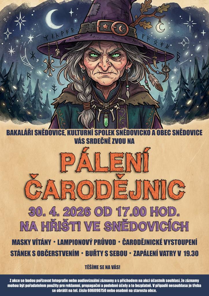 Dne 30.04.2026 od 17.00 hodin na hřišti ve Snědovicích.