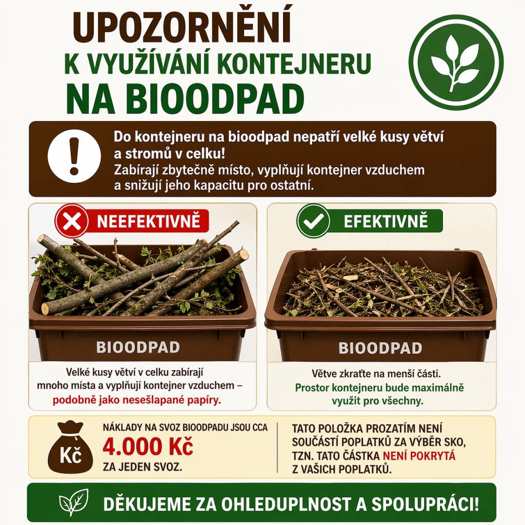 Objemné kusy zabírají zbytečně velký prostor a výrazně snižují kapacitu kontejneru pro ostatní občany a zvyšují náklady za svoz z pohledu nutnosti vyššího počtu svozů.
