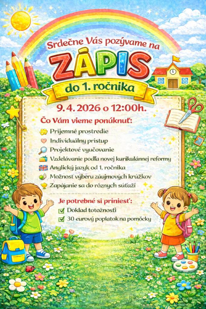 Pozvánka na zápis žiakov do 1. ročníka Základnej školy Tvarožná