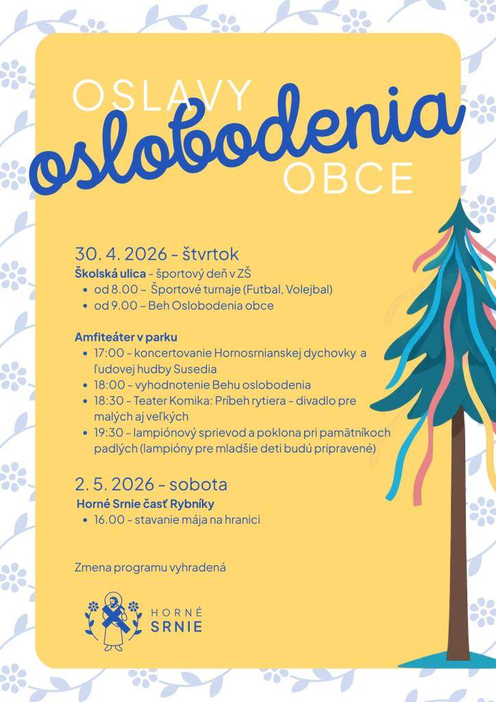 Pozývame Vás na oslavy oslobodenia obce v dňoch 30.4. - 2.5.2026