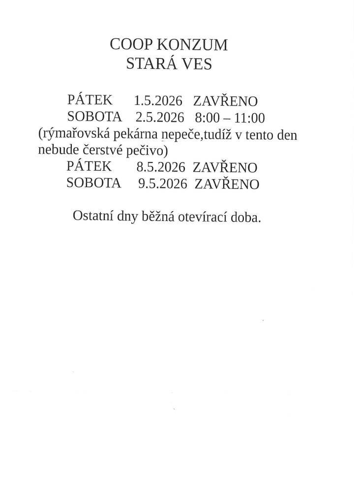 COOP KONZUM - otevírací doba v květnu 2026