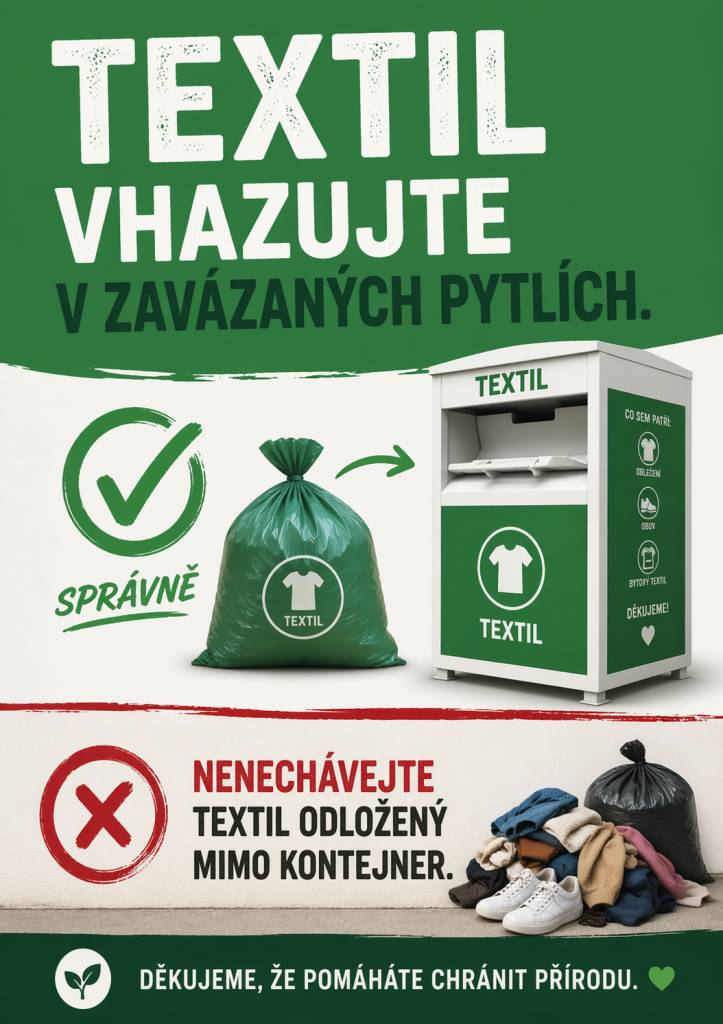 Obec Vysoké Pole žádá občany, aby do nově umístěného kontejneru na textil u obecního úřadu ukládali oblečení výhradně v zavázaných pytlích.    V případě, že je kontejner plný, neodkládejte textil vedle něj. Vyčkejte prosím, až bude kontejner opět vyprázdněn.    Děkujeme za spolupráci.