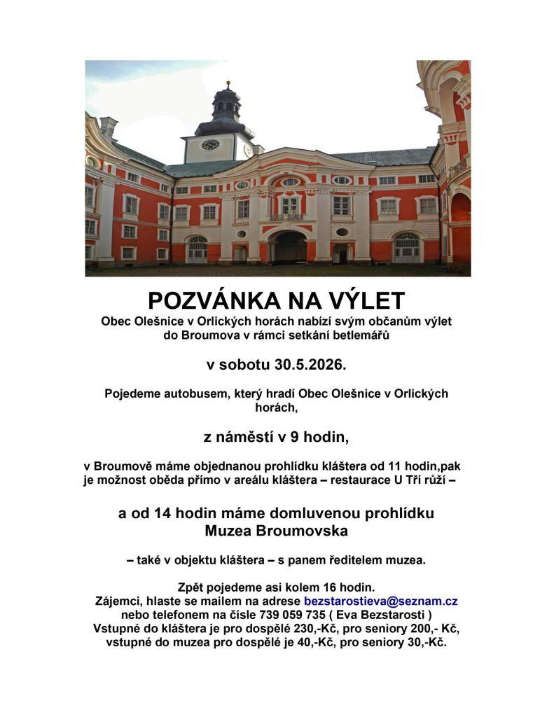 Pozvánka na výlet do Broumova s prohlídkou Muzea Broumovska