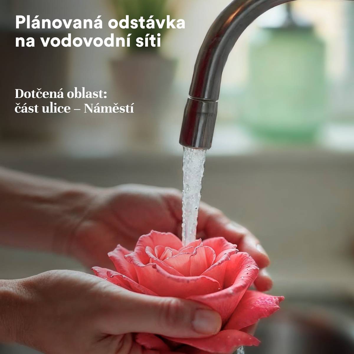 Číslo poruchy: 124259   Obec: Štramberk   Ulice: Náměstí   Skut. zahájení:     Plán. zahájení orientačně: 24.04.2026 08:00   Plán. ukončení orientačně: 24.04.2026 14:00   Dotčená oblast: část ulice Náměstí   Způsob náhradního zásobování: Umožněno předzásobení a následně přistavení cisterny     Aktuální informace o zahájení opravy poruchy a přerušení dodávky vody lze získat na www.smvak.cz v sekci Přerušení dodávky vody, podsekci Poruchy