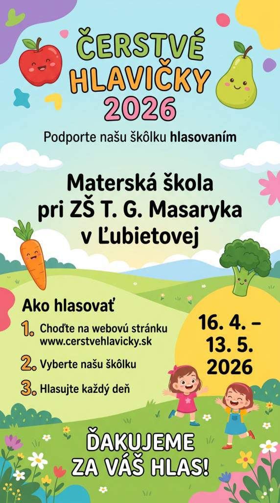Hlasujte za našu materskú škôlku v súťaži v kauflande, kde môže vyhrať zásobu ovocia a zeleniny na celý školský rok. Naša škôlka je v kategórii 31 – 60 detí, kde 1 hlas sa počíta za 4. Hlasuje sa skoro celý mesiac, každý deň.  Ďakujeme za zdieľanie.