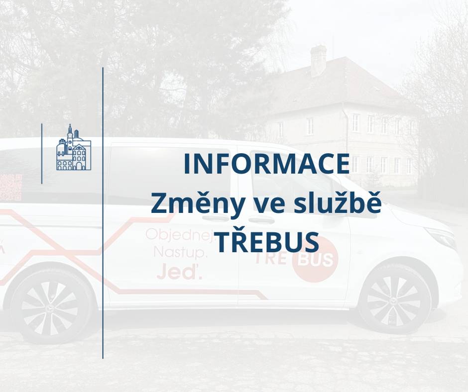 Od 1. dubna je inovativní poptávková doprava zajišťována dopravcem Hnát – BUS s.r.o., který vzešel z výběrového řízení. Cestující se mohou těšit na nové komfortní vozidlo označené polepem TŘEBUS. Mění se také linka určená pro telefonické objednávky. Ostatní parametry služby zůstavají nezměněny. Od 1. května prosím využívejte pro rezervace mobilní telefonní číslo 731 544 300. Službu pro vás na telefonu budou zajišťovat v Městském informačním centru Moravská Třebová. Třebus i nadále jezdí na území celého města vč. Sušic, Udánek, Boršova a nedalekých Linhartic a Útěchova.  Jízdy je možné objednávat prostřednictvím mobilní aplikace, nebo telefonicky s možností platby přímo u řidiče pomocí platebního terminálu.