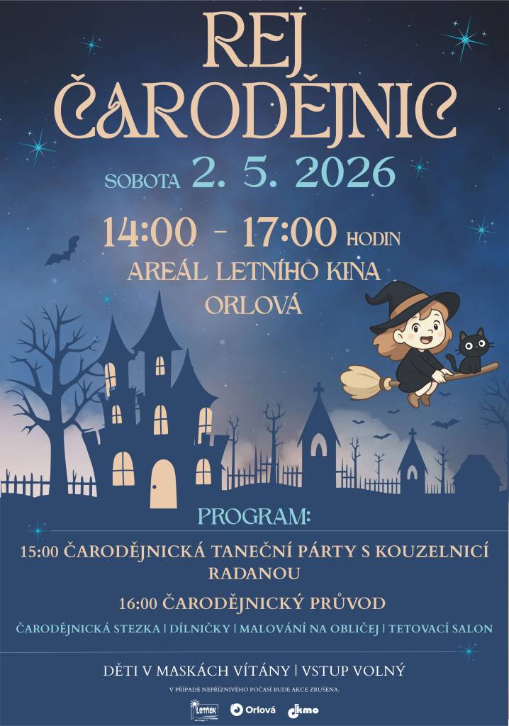 Pálení čarodějnic se blíží a s ním i Rej čarodějnic v letním kině v Orlové. Koná se v sobotu 2. května a od 14 do 17 hodin nabídne zábavný program pro všechny věkové kategorie. Návštěvníci v maskách i bez masek jsou vřele vítáni! V 15 hodin začne čarodějnická taneční party s kouzelnicí Radanou plná kouzel a poté proběhne čarodě...