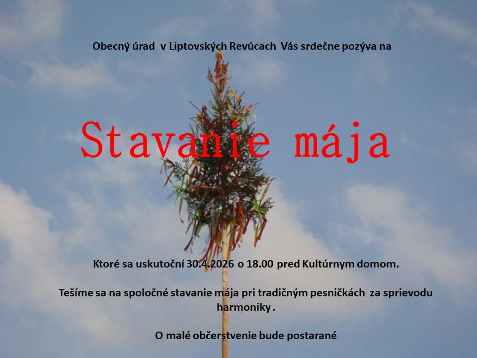 stavanie mája  30.04.2026  o 18:00 hod  pred Kultúrnym domom Stredná Revúca