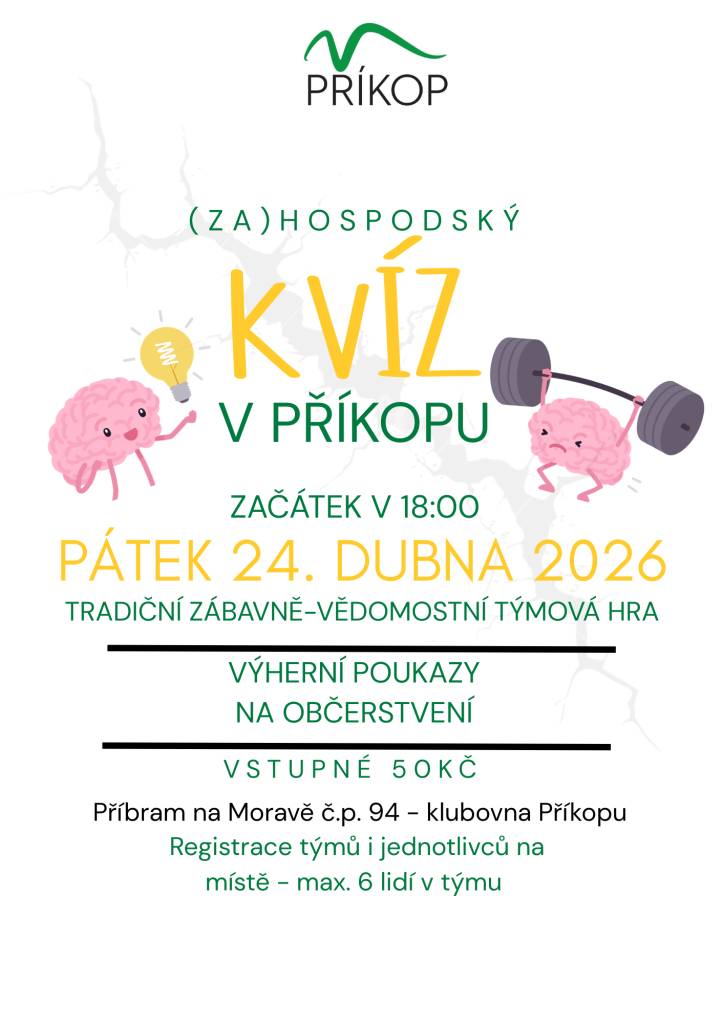 se koná v pátek 24.dubna v 18:00 v klubovně Příkopu.  Vstupné 50,- Kč, registrace týmů i jednotlivců na místě.