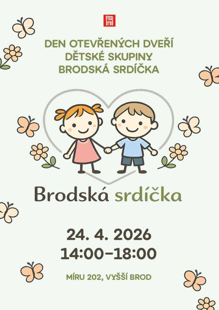 Den otevřených dveří dětské skupiny Brodská srdíčka nabídne příjemné odpoledne pro rodiče i děti. Přijďte si prohlédnout prostředí, poznat tým a zažít, jak to u nás funguje v přátelské a hravé atmosféře.