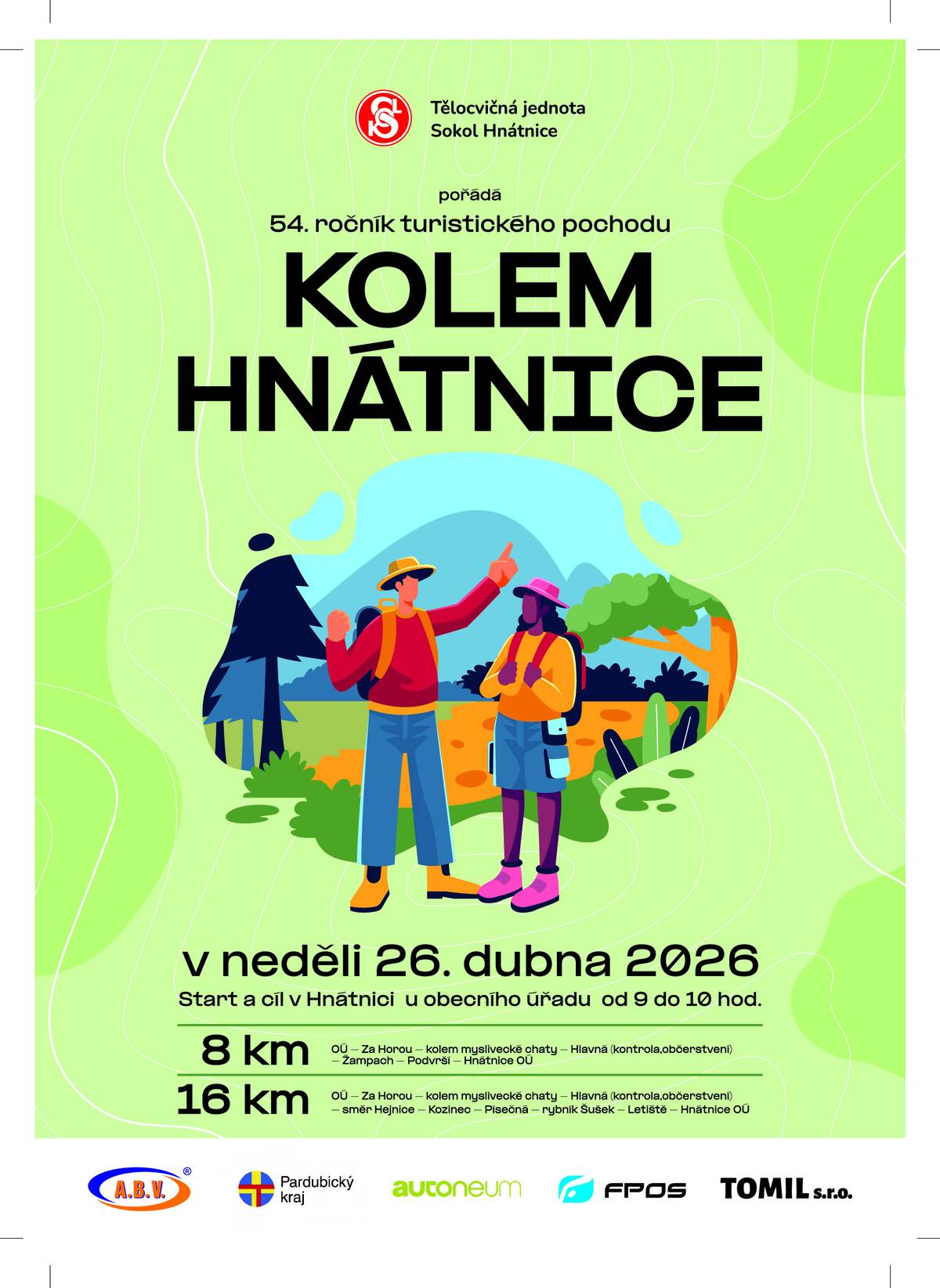 T. J. Sokol Hnátnice zve na pochod Kolem Hnátnice, který se uskuteční v neděli 26. dubna 2026. Start je od 9 do 10 hodin u obecního úřadu.
