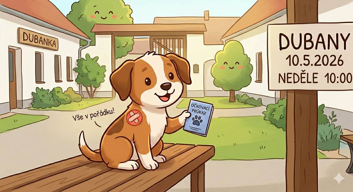Vážení spoluobčané, majitelé psů, v neděli 10.5.2026 proběhne v naší obci pravidelné očkování psů proti vzteklině (případně dalším chorobám). Prosíme, využijte této příležitosti přímo u nás v obci. 🗓 Kdy: 10. května 2026 🕙 Čas: 10:00 – 10:15 📍 Kde: Nádvoří Dubanky Důležité informace pro majitele: Nezapomeňte vzít s sebou očkovací průkaz psa. Pes by měl být na vodítku a (v případě potřeby) opatřen náhubkem pro bezpečí všech zúčastněných i pana doktora. Prosíme o dochvilnost, pan doktor u nás setrvá v uvedeném čase.