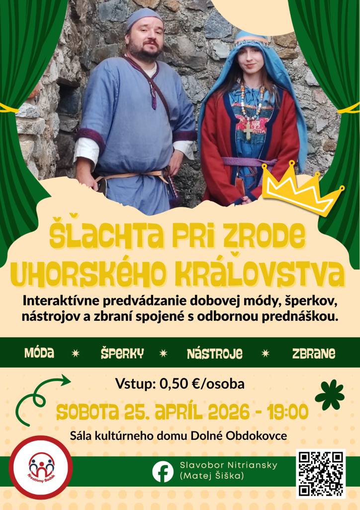 Kreatívny Bodok vás pozýva na zážitkové podujatie „Cesta do stredoveku", ktoré sa uskutoční v sobotu 25. apríla o 19:00 v kultúrnom dome v Dolných Obdokovciach.