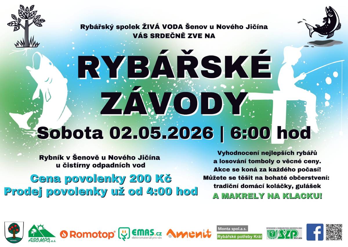 Rybářský spolek ŽIVÁ VODA, pořádá 2. 5. 2026 rybářské závody.