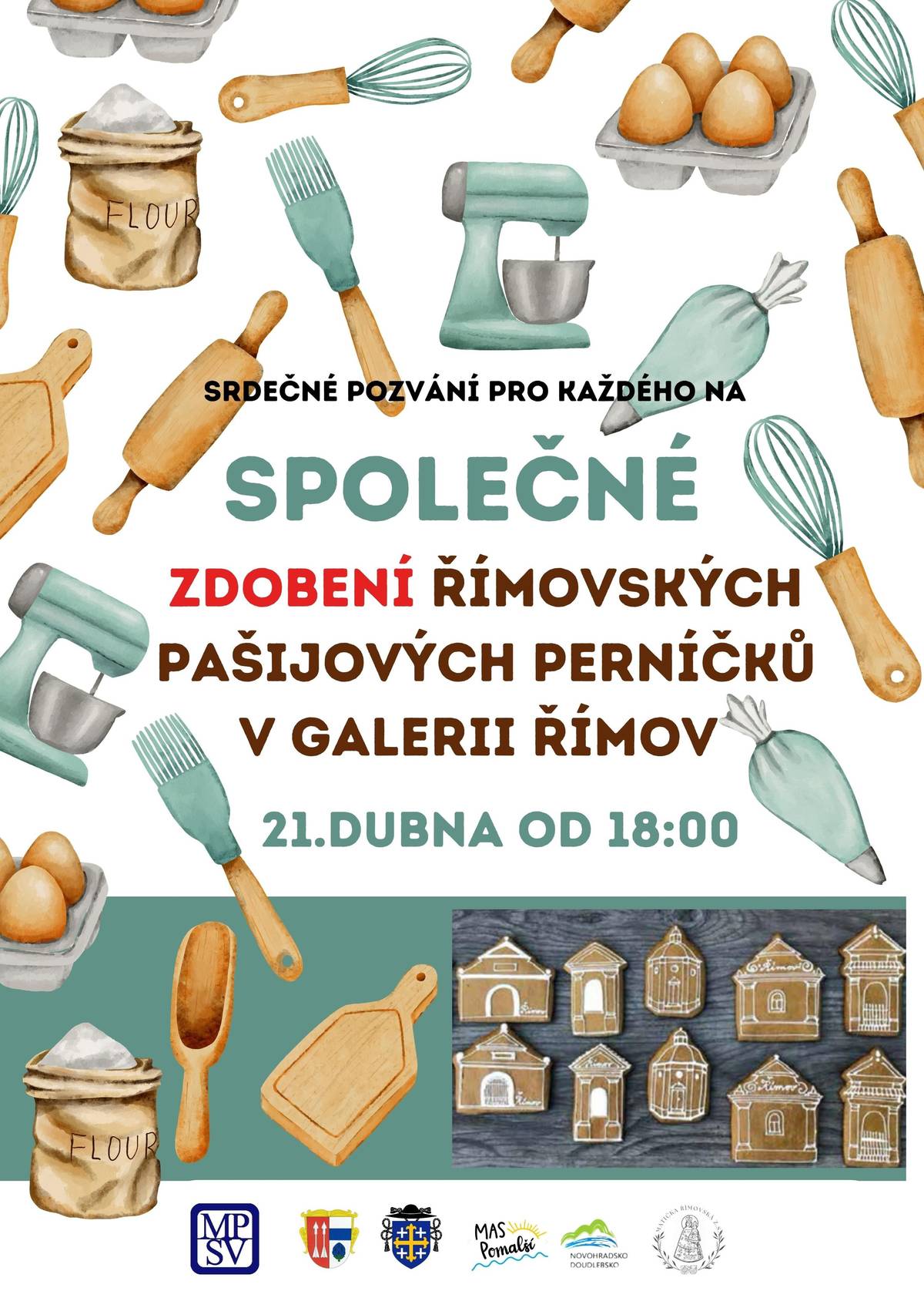 Pozvánka na společné zdobení perníčků Srdečně vás zveme na společné zdobení perníčků, které se uskuteční dne: DNES 21. dubna čas:  18:00 místo: Galerie Římov Přijďte si užít tvořivý večer plný vůně perníku a dobré nálady. Veškerý materiál bude zajištěn. Těšíme se na setkání s vámi. Akce je podpořena MPSV a spolkem Matička římovská z.s.