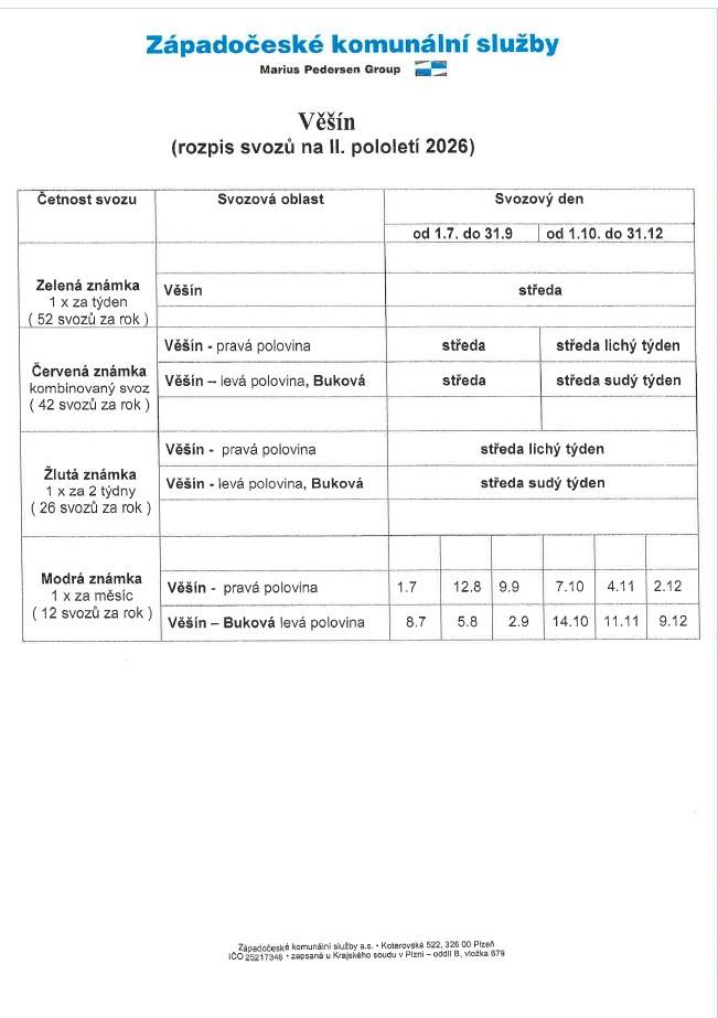 Rozpis svozů odpadu