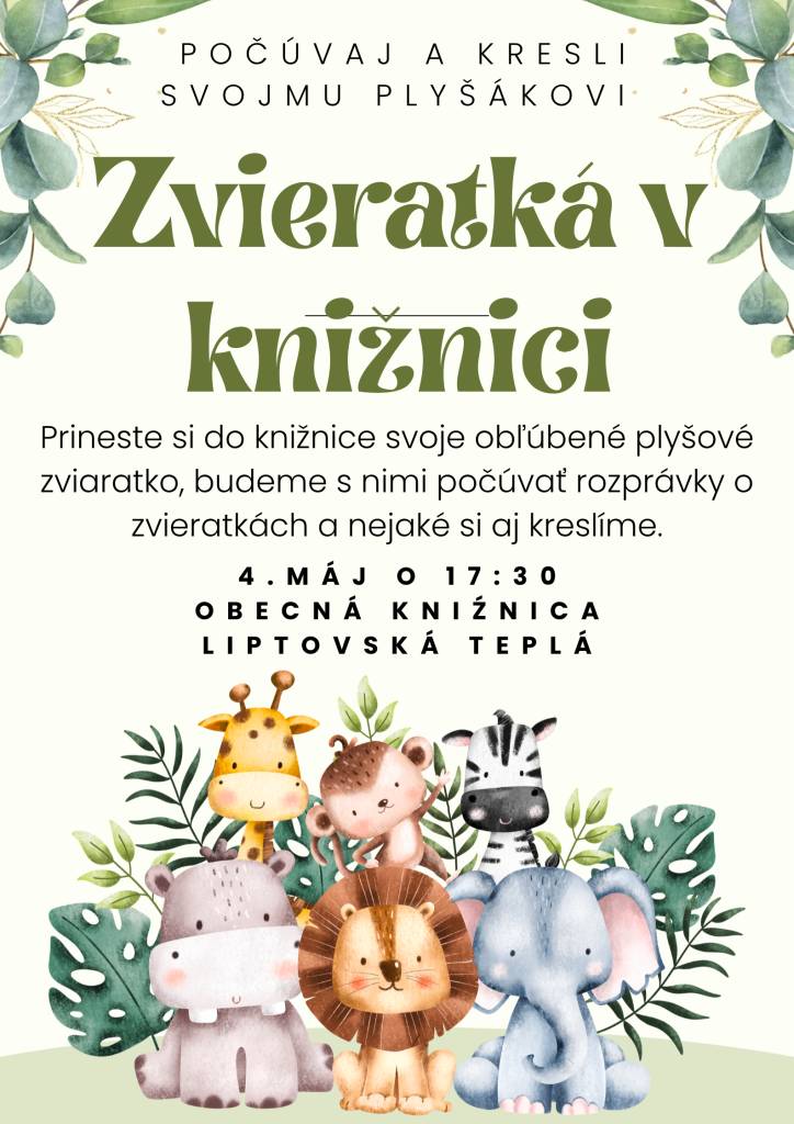 - počúvaj a kresli svojmu plyšákovi  - 4. mája 2026 o 17:30   - Obecná knižnica Liptovská Teplá