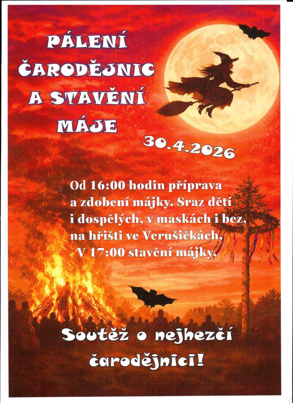 Pálení čarodějnic a stavění máje 2026